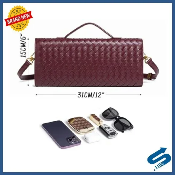 Vegan Leather Evening Clutch with Adjustable Strap, 12.2 Crossbody Bag